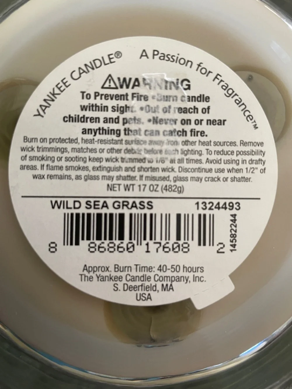 Yankee Candle Wild Sea Grass Jar Candle - Cream and Green Label